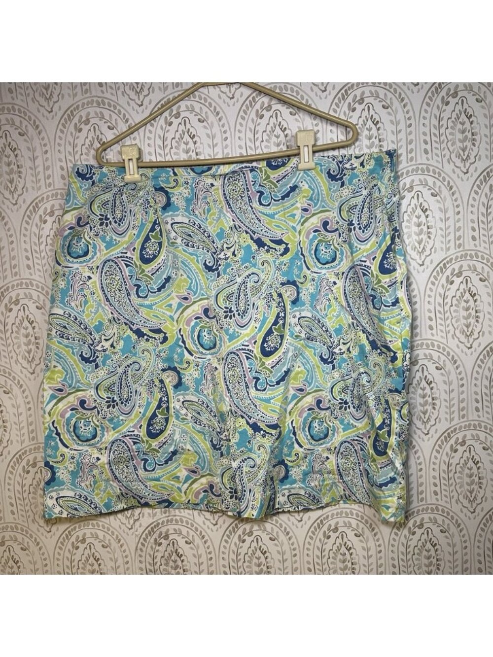 Jaclyn Smith Skirt Women's Size 20W Blue Green Paisley‎ Side Zip Short Colorful